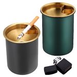 MENFENG Stainless steel Ashtray，Windproof, Cigarette Ashtray for Indoor or Outdoor Use，Outdoor ashtrays for patio，Ash Holder for Smokers,Desktop Smoking Ash Tray for Home Office Decoration (Black)