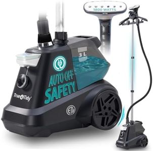 True & Tidy® Heavy-Duty Industrial Standing Garment Steamer for Clothes, 1800 watts, Extra Large 3L water tank 90+ mins of Steam Time (Matte Black, Smart Auto-Off Commercial Garment Steamer)