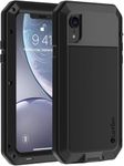 Pritify Heavy Duty Metal Case for iPhone XR Shockproof Tough Rugged Case with Built-in Glass Screen Protector, 360 Full Body Dustproof Protective Cover Compatible Wireless Charging | Black