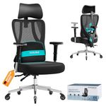 SONGMICS Ergonomic Office Chair, Height Adjustable Desk Chair, Gaming Chair with Adjustable Lumbar Support, Headrest, Armrests, Reclining Backrest, Loads 150 kg, Ink Black OBN067BH02