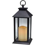 YAKii Hanging Glass Panes Lantern Portable Led Candle Light Operated by 3AAA Batteries for Garden Yard, Indoor & Decoration(Black)