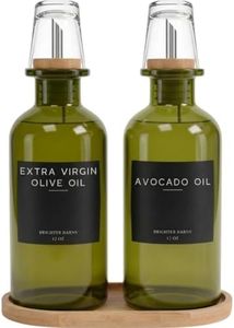 Green Glass Olive Oil Dispenser Bottle for Kitchen by Brighter Barns - Oil and Vinegar Dispenser Set, Simple Syrup Bottles - Modern Kitchen Decor for Vacation Rental, Restaurant, Coffee Bar (Green)