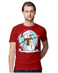 Heybroh Men's Regular Fit T-Shirt Happy Christmas Snowman 100% Cotton T-Shirt (Red; Large)