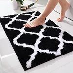 OLANLY Luxury Bath Mat, Soft and Absorbent Microfiber Bathroom Rugs, Non-Slip Shaggy Bath Carpet, Machine Wash Dry, Bath Mats for Bathroom Floor, Tub and Shower, 24" x 16", Black