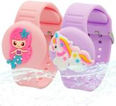 XEEWEN 2 Pack for Airtag Waterproof Watch Bracelet Cute Holder for Kids, Pink Purple Wristband Cover (Mermaid Unicorn)