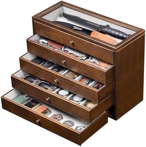 5-Tier Large Knife Display Case & Organizer, Wooden Pocket Knife Storage Box with Transparent Lid, Collector-Grade Holder for Folding Knives and Daggers, Ideal Men‘s Gift