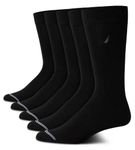 Nautica Men's Moisture Wicking Dress Socks with Stay Up Cuff (5 Pack), All Black, 6-12.5