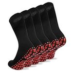 NOVAYARD 5 Pairs Non Slip Socks Hospital Diabetic Non Skid Socks Yoga Pilates Slipper Socks Men Women (Black,L)