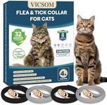 4 Pack Flea and Tick Collar for Cats, 32 Months Treatment Prevention, Waterproof Adjustable Kitten Collar, Black Grey