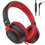 Mokata Headphone Kids Volume Limited 85/96dB Wired Over-Ear/On-Earr Foldable Headset with Inline Cable Aux 3.5mm Cord Mic for Boy Girl Child School PC Notebook Tablet Black