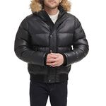 Tommy Hilfiger Men's Quilted Arctic Cloth Snorkel Bomber Jacket with Removable Hood (Standard and Big & Tall), Black Faux Leather, XX-Large