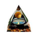 Moonstone Crystal Orgone Pyramid Ogan Crystal Energy Tower Nature Reiki Chakra Crushed Stone Jewellry Flower of Life Orgonite Tiger Eye Healing Crystal Chakra Pyramid Gift for Women(6cm)