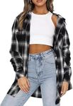 LACOZY Plaid Shirts for Women Button Down Long Sleeve Tops Collar with Pocket Ladies Checked Shirt Black X-Large