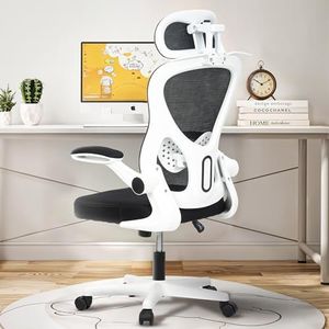DROGO Ergonomic Office Chair for Work from Home with Breathable Mesh, Flip-up Armrest, Adjustable 3D Headrest & Lumbar Support | Computer Chair for Study | Gaming Chair with 130° Recline (WhiteBlack)