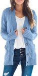 MEROKEETY Women's 2024 Fall Long Sleeve Cable Knit Sweater Open Front Cardigan Button Loose Outerwear Blue