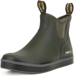 Kalkal Men's Deck Boots Anti-Slip Saltwater Fishing Rain Boots with Memory Foam, Waterproof Rubber Ankle Work Boots for Sailing (Olive Green, Size11)