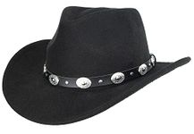 Classic Western-Cowboy-Hat Men Womens Wide Brim Cowgirl Hats Felt Fedora hat (S-M), Black-1, Medium