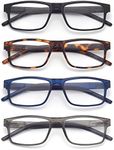 Colloddiss 4-Pack Reading Glasses for Men Women, Spring Hinge Readers Glasses, Blue Light Blocking Eyeglasses SR20523, Black Blue Gray BrownTortoise 1.75 x