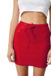 SIGHTBOMB Lettuce Edge Front TIE Mini Ribbed Pencil Skirt for Women (Medium, RED)