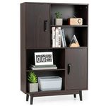 Giantex Storage Cabinet with Legs, Floor Cabinet with Doors, Shelves, Anti-Tipping Device, 4-Tier Bookshelf for Books & Photos, Tall Cupboard in Bedroom, Living Room, Kitchen Buffet Sideboard (Brown)