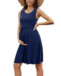 OUGES Womens Sleeveless Summer Plain Maternity Dresses Nursing Gown Breastfeeding Clothes(Navy399,L)