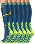 CAMBIVO Compression Socks for Men and Women 3 Pairs, 20-30 mmHg Flight Socks Stockings for Ankle/Calf Support, Running, Flying, Pregnancy & Maternity, Airplane Travel Essentials (Blue Green, L-XL)