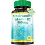 Vitamin B3 500 mg 240 Capsules Niacinamide Dietary Health Food Supplement for Flush Free Skin by Next Gen U