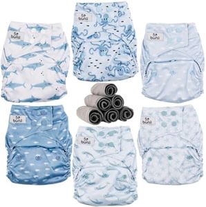 Bunii Cloth Diaper 6-Pack - Reusable Adjustable Pocket Diaper (Ocean Animals)