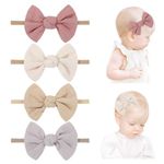 PALAY 4Pcs Bow Headband For Baby Girl Elastic Hair Bands For Babies Soft Cute New Born Baby Hair Band For Baby Girls, Newborn, Infant, Toddler Shower Gift, Multicolor