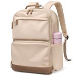 LABOMO Laptop Backpack for Women: 16 Inch Work Backpack Woman Large Bookbag Waterproof College Computer Teacher Nurse Adult Backpacks Beige Business Travel Purse Bag with Laptop Compartment