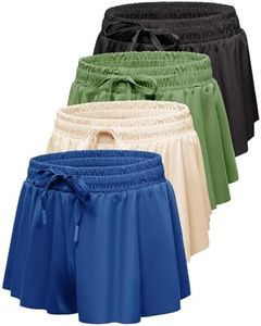 4 Pack Girls Butterfly Shorts Flowy Teen Dance Athletic Kids Skorts Skirts Tennis Cheer Preppy Activewear Running Youth Workout Summer Liner, 6-7