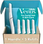 Gillette Venus Dermaplaning Tool Kit, 5 Blade Refills, Exfoliating Face Razors for Women, Eyebrow Razor, Face Razors for Women, Facial Razors, Dermaplane Razor for Women Face, Peach Fuzz Remover