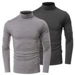 HTB Men's Interlock Knit Mock Turtlenecks Supper Soft 100% Combed Cotton Ski Casual Pullover 2 Pack(01 Long Sleeve,DeepGray+LightGray,US L)