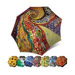 Abstract Art Umbrella for Men and Women - Compact Automatic Rain Umbrella Klimt Design - Beautiful Designer Umbrella Auto Open Close - Fashion Umbrella Stylish Gift - Vintage Umbrella Travel Lightweight