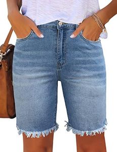 Utyful Women's Bermuda Jeans Shorts Summer Raw Hem Distressed Denim Shorts Raw Hem-Light Blue X-Large