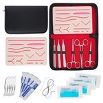 suture practice kit for Students traning Manual & Carryall Case Reusable Mesh Pre cut- 14 wounds Silicone Skin Suture Pad with kit- for Education Use Only (9)