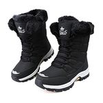 KUWIBY Winter Boots Women Snow Boots Waterproof Non-Slip Comfy Flats Warm Fur Lining Booties Ladies Outdoor Soft Lightweight Lace Up Walking Shoes Size 6 Black