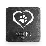 TULLUN Personalised Square Memorial Plaque For Pet Cat Dog Slate Stone Frame Paw Grave Marker - Size 3,94" x 3,94" or 100 x 100 mm - Heart