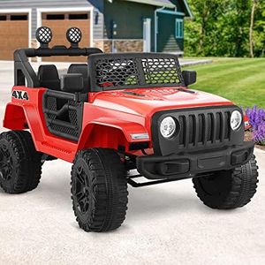 Mazam Kids Ride On Car Jeep Ride on Car with 12V Battery Twin Motors and Remote Control Suitable for 3-6 Years Red