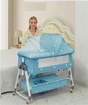 Babyteddy Patented 10 In 1 Portable Baby Crib Baby Cot Cradle Bassinet Bedside Sleeper Swing Tilt Bed With Mosquito Net And Mattress (Star Blue) - Metal
