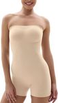 SHAPERX Strapless Bodysuit Shapewear for Women Tummy Control Seamless Sculpting Body Shaper with Removable Straps, UK-SZ5217-2-Beige-S/M