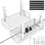 DECOHOME Under Desk Cable Management Tray, No-Drill Mesh Table Cable Basket for Managing Cables and Power Strips, No Screws Tidy Box Wire Organiser for Home, Office, Internet Cafe (White, 2 Pack)