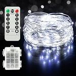 Twinkle Star LED Copper Wire String Lights Battery Operated 8 Modes with Remote, Waterproof Fairy String Lights for Indoor Outdoor Home Wedding Party Decoration