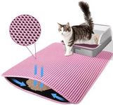 Petinstinct Cat Litter Mat, 24x18 Inches Large Honeycomb Double Layer Cat Litter Trapping Mat, Non Slip Waterproof Urine Proof Cat Litter Box Mat, Kitten Supplies and Essentials, Pink