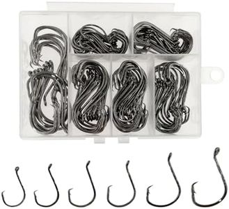 Afmivs Circle Hooks Saltwater, 150pcs Fishing Hooks Saltwater, 6Sizes Fish Hooks, Catfish Hooks Octopus Hooks, Saltwater Hooks 1/0 2/0 3/0 4/0 5/0 6/0 Black High Carbon Steel With Portable Plastic Box