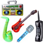 MEMOVAN Inflatable Rock Star Party Supplies 5pcs, Inflatable Rock Toys, Inflatable Boom Box Mobile Phone Guitar Saxophone Microphone Music Instruments Props for 80's 90's Hip Hop Rock Roll Party Decor