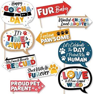 Big Dot of Happiness Funny Happy Gotcha Day - Dog and Cat Pet Adoption Party Photo Booth Props Kit - 10 Piece