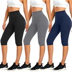 we fleece 3 Pack Women's Knee Length Leggings-High Waisted Capri Leggings Workout Exercise Biker Shorts for Casual Summer (Large-X-Large, C-3 Pack-Black,Dark Grey,Navy Blue)