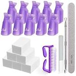 Gel Polish Remover Kit, MORGLES 10pcs Nail Remover Clips Nail Clips 300pcs Nail Wipe Cotton Pads Nano Glass Nail File Cuticle Pusher Nail File Grit 100/180 and Brushes-Purple