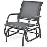 COSTWAY Garden Glider Chair, Metal Frame Armchair Swing Single Seater, Outdoor Indoor Relax Rocking Chairs for Living Room, Patio, Porch and Poolside (Grey)